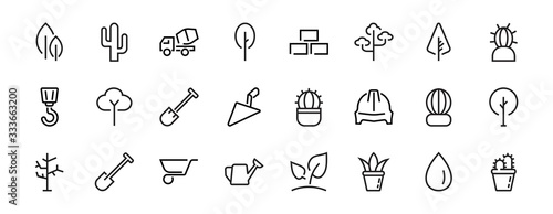   A set of Rosteniya Icons, and garden care, Vector illustration, Contains Icons such as tree, cactus, watering can, spade, flower and much more. on a white background, editable bar 480x480