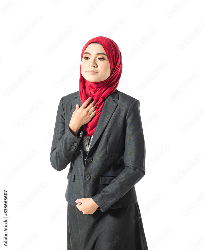 Student and business concept,young woman with hijab in suit standing over white background Student and business concept,young woman with hijab in suit standing over white background