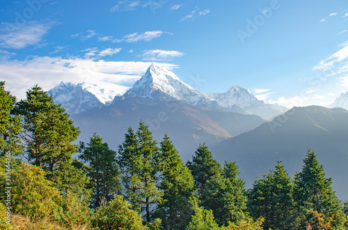 Jungle and landscape Himalayas in Nepal beautiful mountains amid blue sky © rosetata