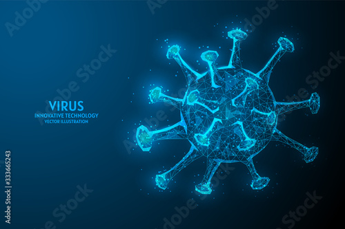 Virus. Close-up coronavirus infection under the microscope. Analysis 2019-nCoV, COVID-19. Innovative medical technology, the creation of an antiviral drug, microbiological research.