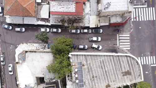 Corona Virus days, Empty street and closed shops at of Haifa Talpiot food market, Aerial view. photo