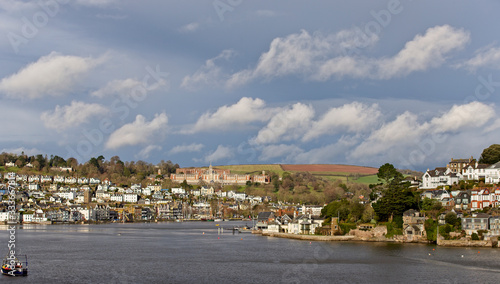 The River Dart with Dartmouth  left bank  and Kingswear  right bank   Devon  England  UK.