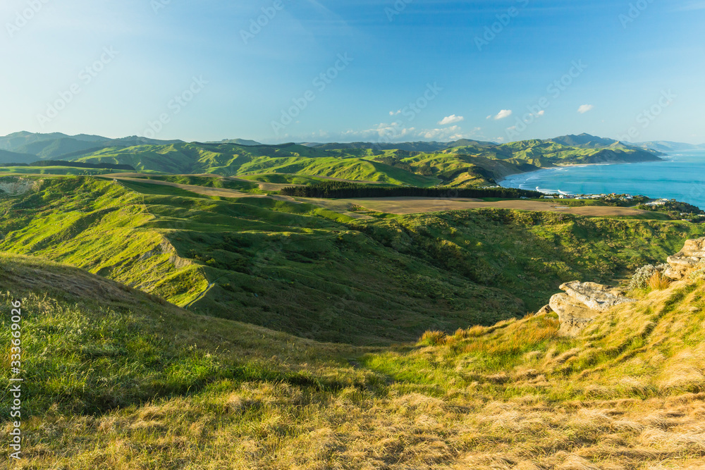 ニュージーランド　ワイララパのキャッスル・ポイントのキャッスル・ロックからの景色