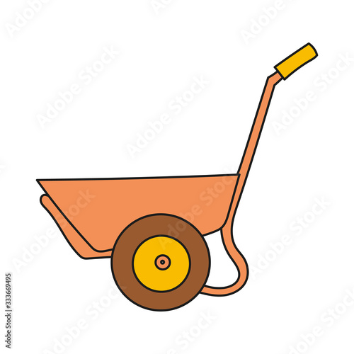 Simplified colored illustration of a wheelbarrow on a white background.