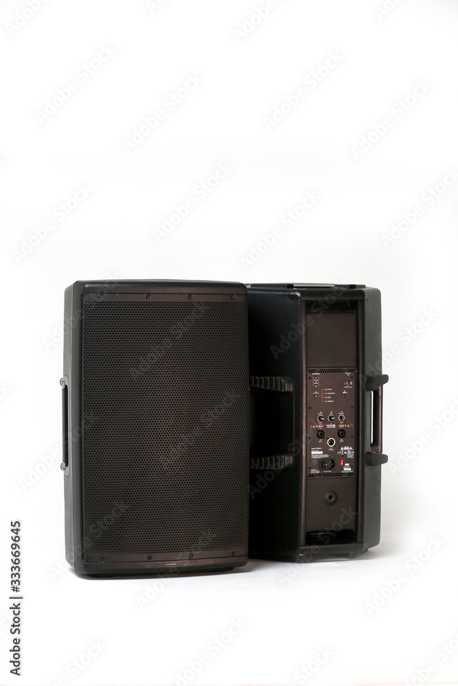 Black speaker system on white background Black speaker system on white background