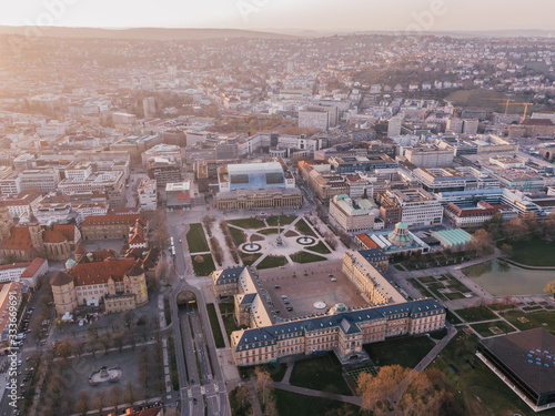 Aerial of the famous Schlossplatz in Downtown Stuttgart, Germany © SmallWorldProduction