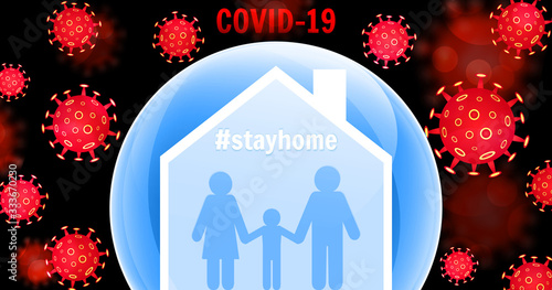 Stay safe, stay inside home. Save planet from COVID-19 coronavirus. Quarantine precaution to stay safe. Vector illustration