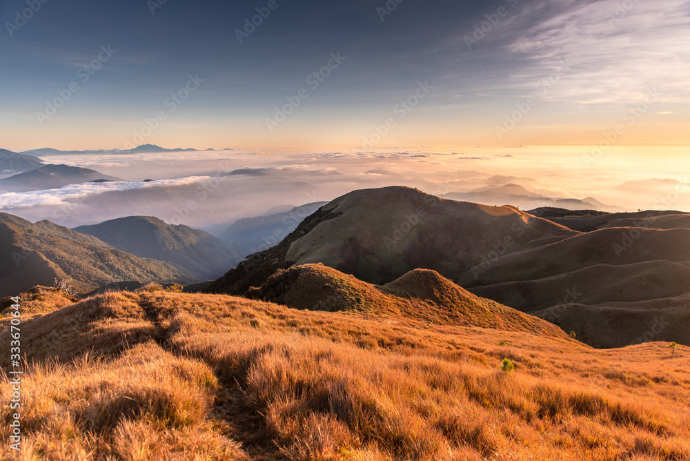 Obraz premium Scenic view of the sea of clouds at the summit of Mount Pulag National Park, Benguet, Philippines