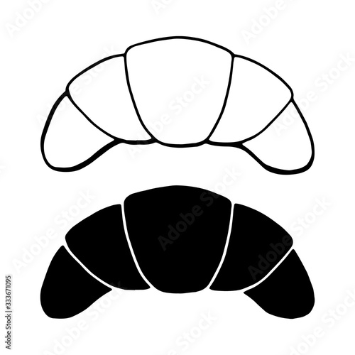 Simple vector bakery shop logo with a sweet croissant. Vector croissant icon, logotype for bakery, pastry shop, confectionery, cafe, bakeshop. Flat black illustration isolated on a white background.