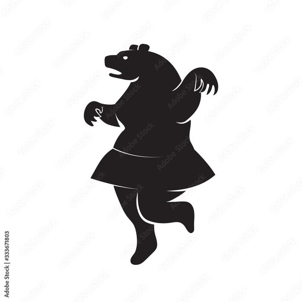Fototapeta premium Icon silhouette of a bear in a skirt on a white isolated background. Vector image