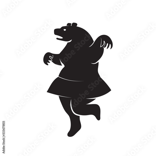 Icon silhouette of a bear in a skirt on a white isolated background. Vector image