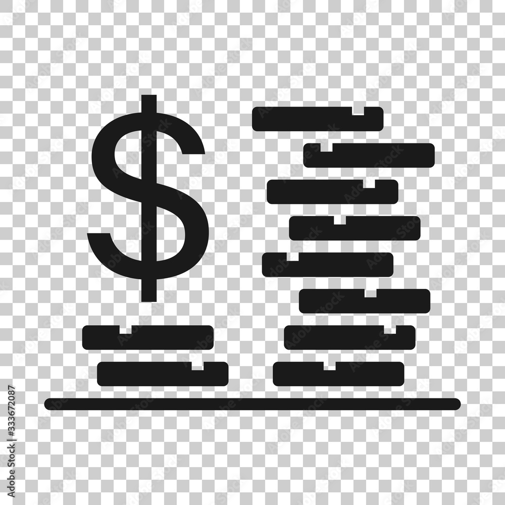 Coins stack icon in flat style. Dollar coin vector illustration on white isolated background. Money stacked business concept. Coins stack icon in flat style. Dollar coin vector illustration on white isolated background. Money stacked business concept.