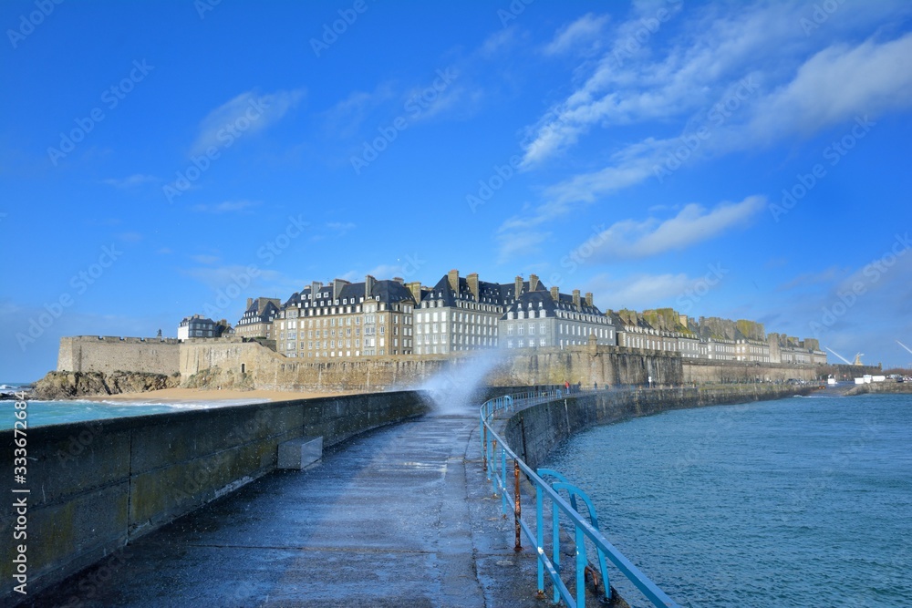 Beautiful view of Saint-Malo from the dike in Brittany. France