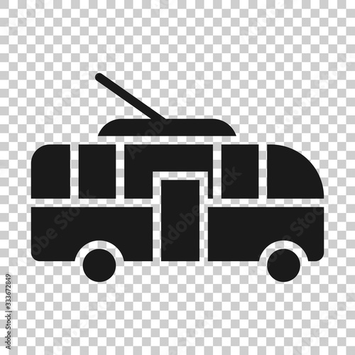 Trolleybus icon in flat style. Trolley bus vector illustration on white isolated background. Autobus vehicle business concept.