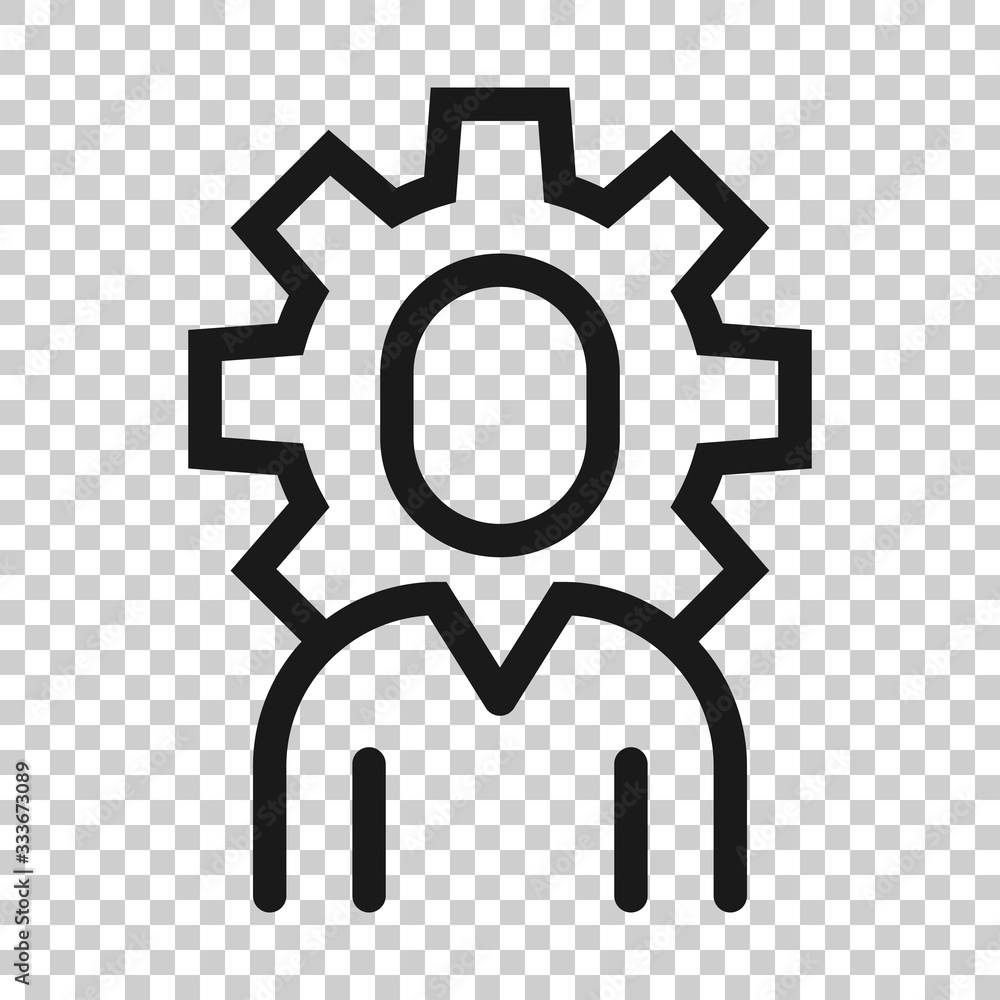 People with gear icon in flat style. Person cogwheel vector illustration on white isolated background. Teamwork business concept. People with gear icon in flat style. Person cogwheel vector illustration on white isolated background. Teamwork business concept.