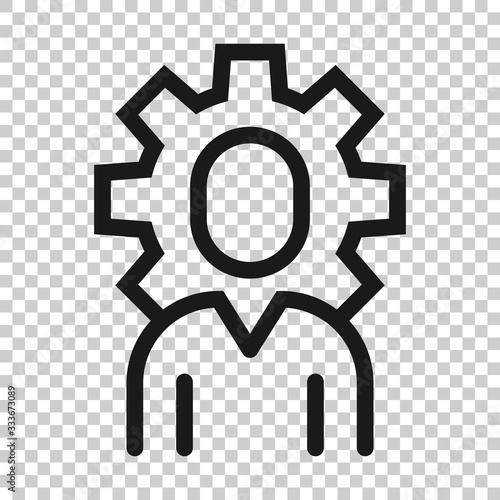 People with gear icon in flat style. Person cogwheel vector illustration on white isolated background. Teamwork business concept.