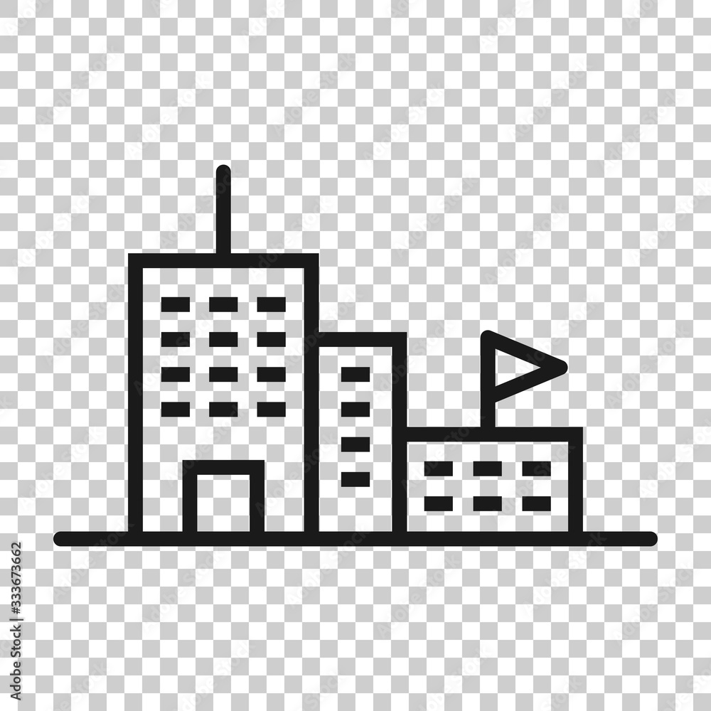 Building icon in flat style. Town skyscraper apartment vector illustration on white isolated background. City tower business concept. Building icon in flat style. Town skyscraper apartment vector illustration on white isolated background. City tower business concept.