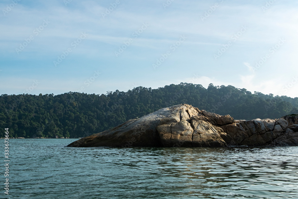 Fototapeta premium sightseeing crocodile look rock during Island hoping activity in Pangkor Island, Perak State, Malaysia