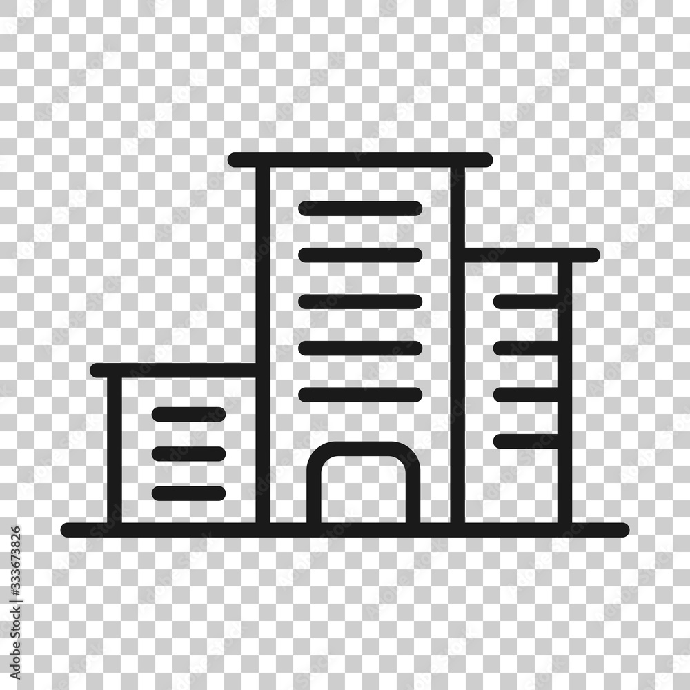 Building icon in flat style. Town skyscraper apartment vector illustration on white isolated background. City tower business concept. Building icon in flat style. Town skyscraper apartment vector illustration on white isolated background. City tower business concept.