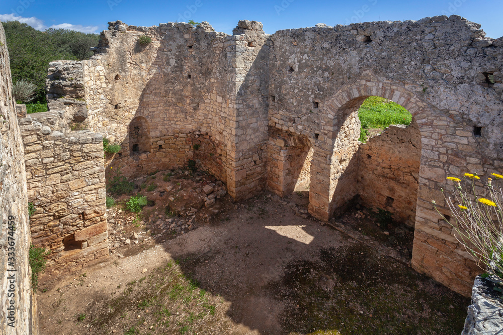 Ruins of roman bath in ancient Aptera, Crete, Greece