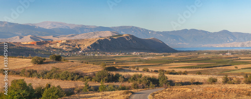 Panoramic view of Macedonian landscape near lake Vegoritida in northern Greece, Greece © tynrud