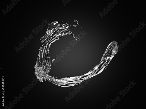 Transparent water splash in black background. 3d rendering - illustration.