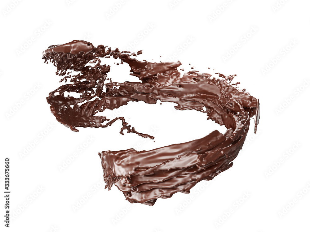 Chocolate splash isolated on white background. 3d rendering - illustration. Chocolate splash isolated on white background. 3d rendering - illustration.