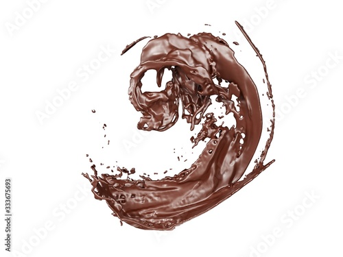 Chocolate splash isolated on white background. 3d rendering - illustration.