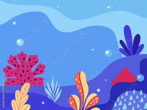 Abstract sea underwater background with copy space for text. Merine ocean life. Vector illustration of undersea life © astarte7893