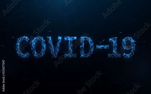 Covid-19 Coronavirus concept typography design form lines, triangles and particle style design