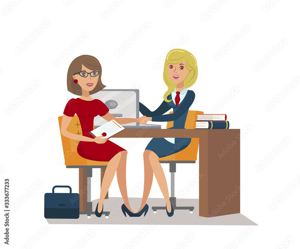 Legal Consulting Service Flat Vector Illustration. Young Law Advisor and Client Cartoon Characters. Business Conversation in Lawyer Office. Advocate Help, Professional Attorney Assistance Legal Consulting Service Flat Vector Illustration. Young Law Advisor and Client Cartoon Characters. Business Conversation in Lawyer Office. Advocate Help, Professional Attorney Assistance