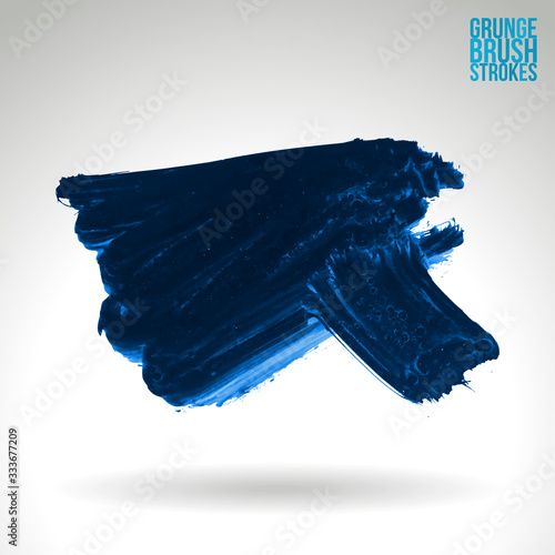 Blue brush stroke and texture. Grunge vector abstract hand - painted element. Underline and border design.