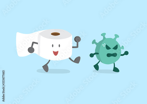 Toilet paper, chasing away virus covid-19. Illustration about virus covid-19.