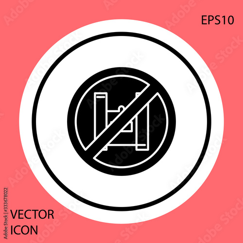 Black Say no to plastic bags poster icon isolated on red background. Disposable cellophane and polythene package prohibition sign. White circle button. Vector Illustration