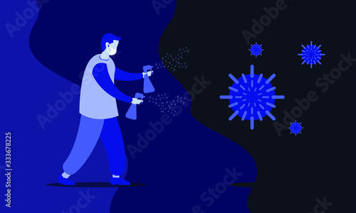 fighting against coronavirus covid19 with disinfection sprays illustration