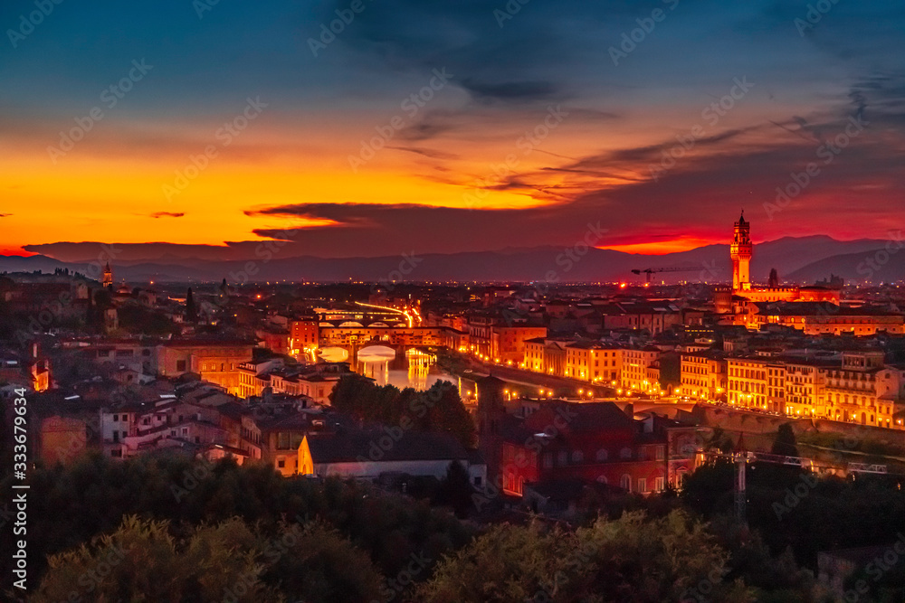 Beautiful wide angle view of sunset over Florence, Italy Beautiful wide angle view of sunset over Florence, Italy