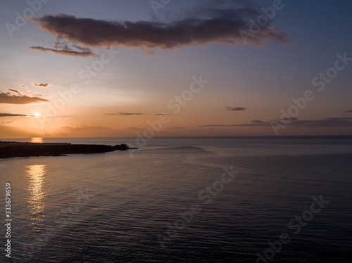 Aerial drone photo Cullen beach Scotland at sunset