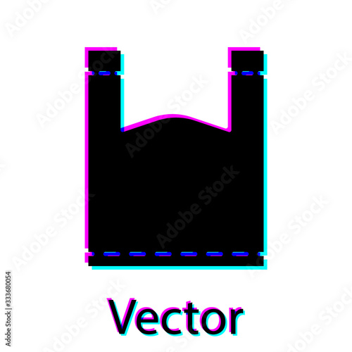 Black Plastic bag icon isolated on white background. Disposable cellophane and polythene package prohibition sign. Vector Illustration