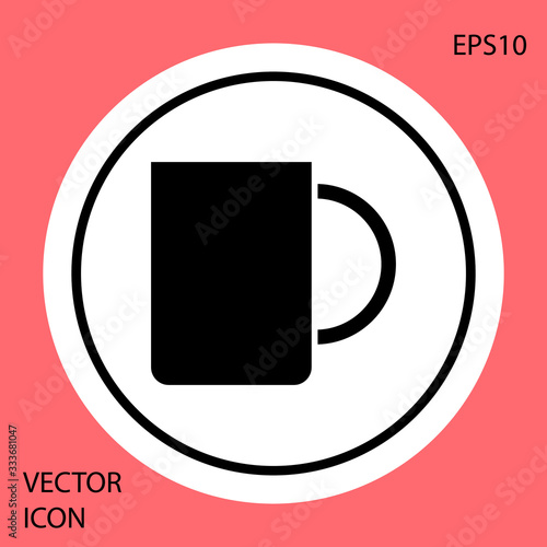 Black Coffee cup icon isolated on red background. Tea cup. Hot drink coffee. White circle button. Vector Illustration