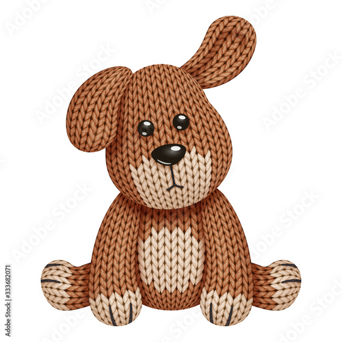 Illustration of a funny knitted dog toy. On white background