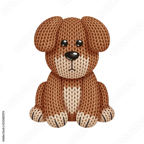 Illustration of a funny knitted dog toy. On white background