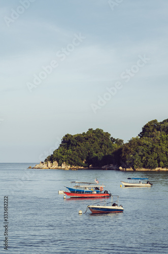 group of speed boat for island hoping activities moored on the Nipah Bay pangkor Island, Malaysia