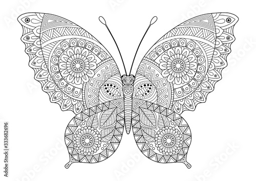 Canvas Print Vector black and white image of a butterfly on white background