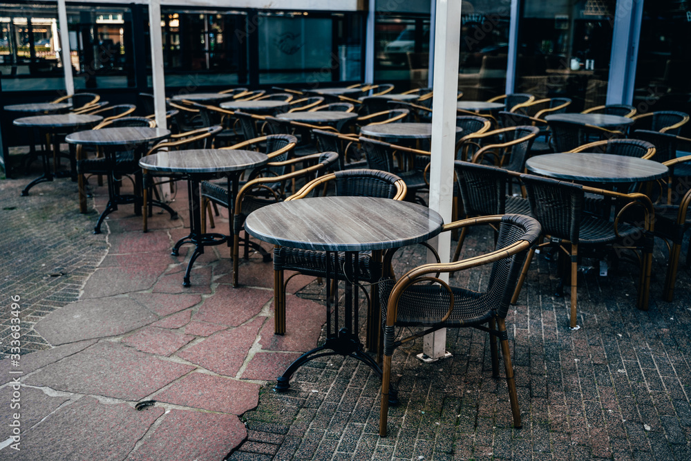 Empty restaurant terrace during the corona threat