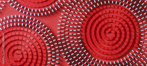 Abstract background for Asian flu outbreak and corona-viruses influenza concept. Red circle falling dominoes effect of financial and health crisis. 3d rendering illustration. photo