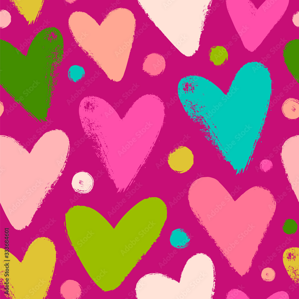 Seamless pattern with hearts and dots. Vector background.