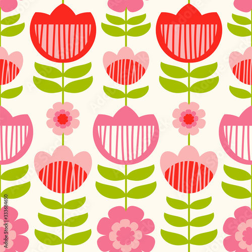 Seamless vector pattern with scandinavian style flowers.