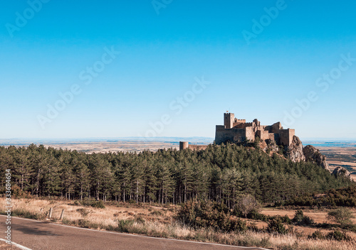 Panoramic view of the Sobrarbe Castle in Huesca, Spain