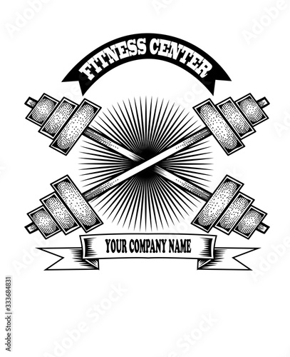 GYM vintage logo two barbel on white background-vector