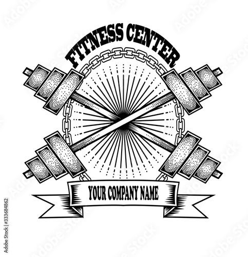 GYM vintage logo two barbel on white background-vector